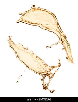 Abstract splashes of expensive whiskey on white background Stock Photo