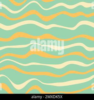 Retro wavy line seamless pattern. Distorted background 1970, 1960 vintage style. Liquid curvy trippy abstract psychedelic template for cover poster te Stock Vector