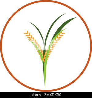 Ear of paddy rice isolated on white background. Icon vector illustration. Stock Vector