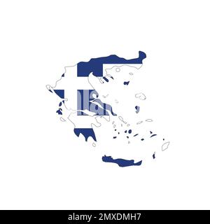 Greece national flag in a shape of country map Stock Vector