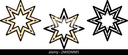 Festive star Icon set. Eight pointed christmas star. Vector illustration Stock Vector