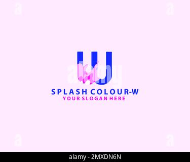 Hand lettering brush initial letter w inside colorful paintbrush template design Stock Vector
