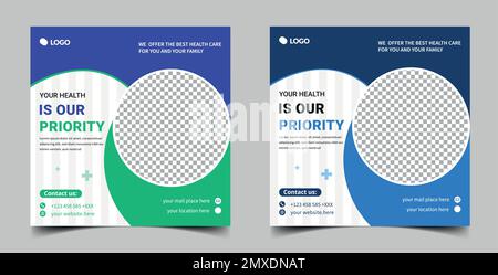 Medical social media post Template, Editable Healthcare social media banner Template. Anyone can use this design Easily. Stock Vector
