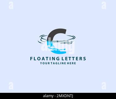 C Letter Logo Design with Water Effect and Deep Blue Gradient Vector Illustration. Template C brand name companies. Stock Vector