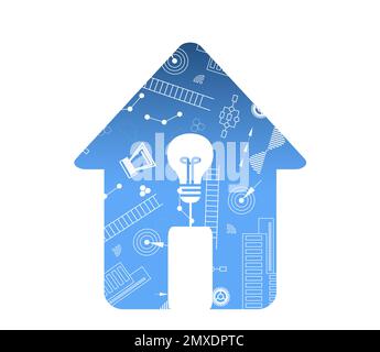 Creative image of house with light bulb on white background. Energy efficiency, loan, property or business idea concepts Stock Photo