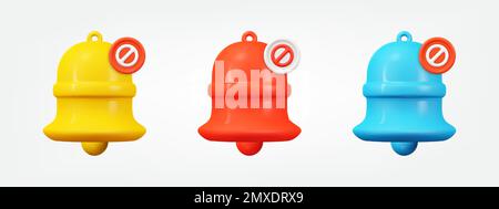 Notification block colorful 3d icon set. realistic notification bell vector illustration. design elements collection in cartoon minimal style Stock Vector