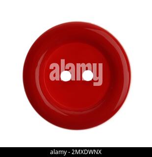 Red plastic sewing button isolated on white Stock Photo