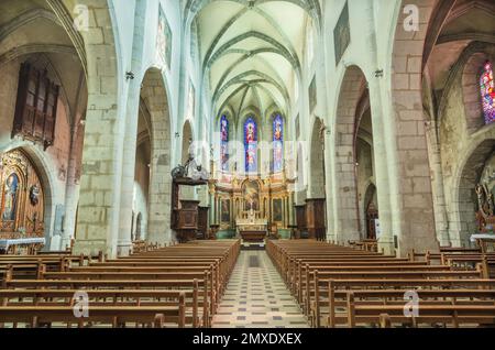ANNECY, FRANCE - JULY 11, 2022: The  nave of St. Pierre Cathedral. Stock Photo