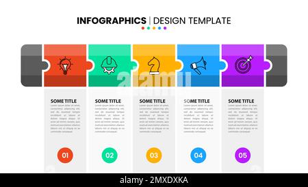 Infographic template with icons and 5 options or steps. Puzzle. Can be used for workflow layout, diagram, banner, webdesign. Vector illustration Stock Vector