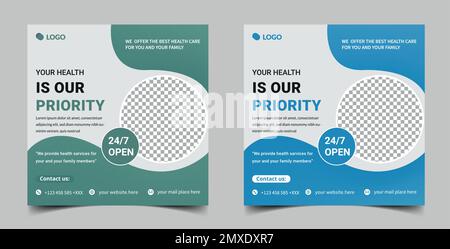 Medical social media post Template, Editable Healthcare social media banner Template. Anyone can use this design Easily. Stock Vector