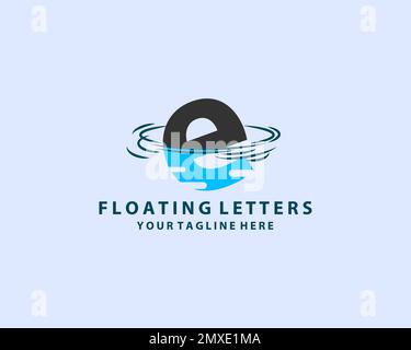 E Letter Logo Design with Water Effect and Deep Blue Gradient Vector Illustration. Template E brand name companies. Stock Vector