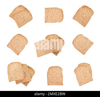 Set of sliced bread on white background, top view Stock Photo