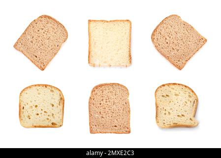 Set of bread slices on white background, top view Stock Photo