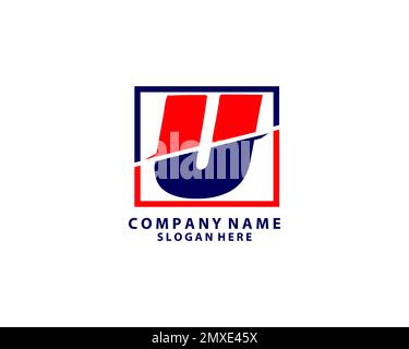 Initial Letter U Blue and Red Logo. Geometric Shapes Cut Style isolated on White Background Stock Vector
