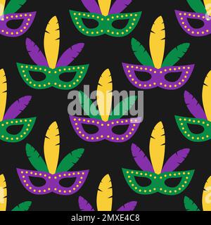 Carnival masks seamless pattern.; Mardi Gras vector background.; Easy to edit template for masquerade decorations. Stock Vector