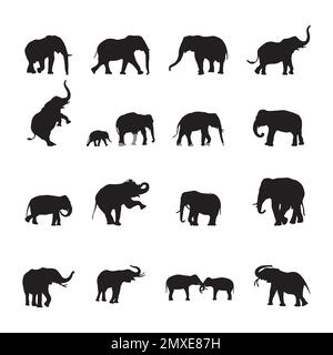 Elephant Silhouettes, Elephant silhouette collection Stock Vector