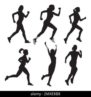 Running woman silhouette set Stock Vector