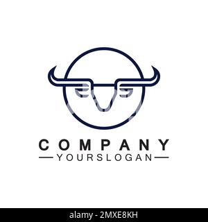 Bull monoline logo design vector template Stock Vector