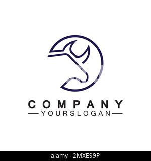 Bull monoline logo design vector template Stock Vector