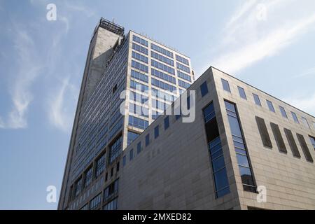 Altus building (Uni Centrum, Business Center 2000). Courtyard by Marriott Katowice City Center skyscraper in Katowice, Poland. Stock Photo