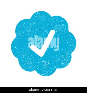 Vector illustration of the blue badge validation sign in cyan ink stamp Stock Vector