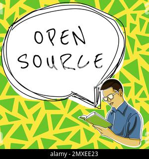 Handwriting text Open Source, Word for denoting software which original source code freely available Stock Photo
