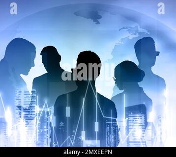 Forex trading. Double exposure of business people and cityscape Stock Photo