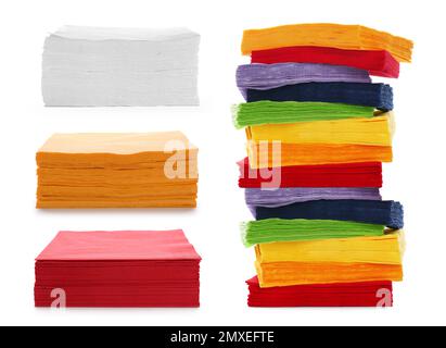 Set with colorful paper napkins on white background Stock Photo