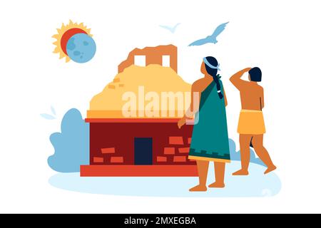 Watching solar eclipse - modern colored vector illustration Stock Vector