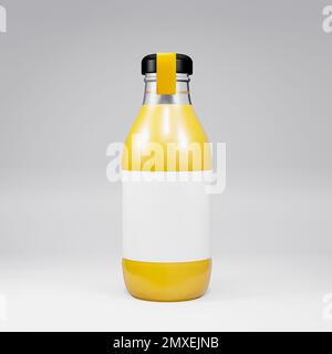 yellow Juice glass bottle front view 3d rendering image Stock Photo