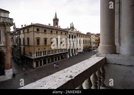 Vicenza, Italy - August 12 2022: Palazzo del Monte di Pieta, the Palace of the Mount of Piety on the Piazza dei Signori Square. Stock Photo