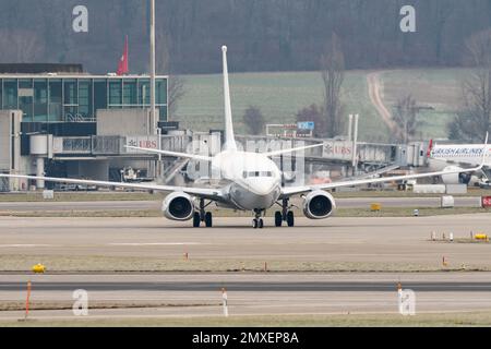 Zurich, Switzerland, January 20, 2023 Boeing 737-7JY is taxiing to its position Stock Photo