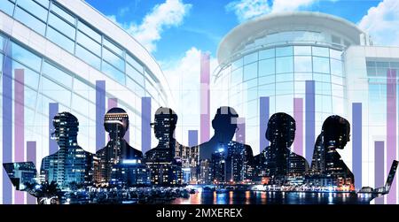 Forex trading. Double exposure of business people and night city Stock Photo