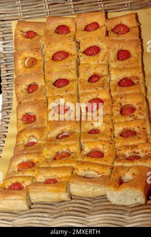 Bari-style focaccia bread. Apulian food. Bakery food. High quality photo Stock Photo