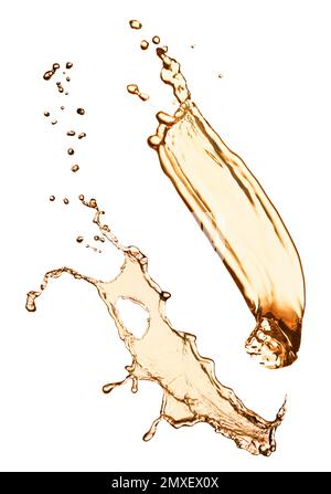 Abstract splashes of expensive whiskey on white background Stock Photo
