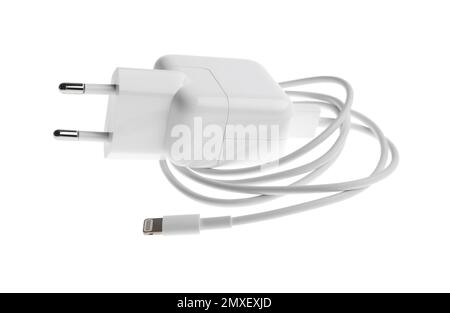 USB charger isolated on white. Modern technology Stock Photo