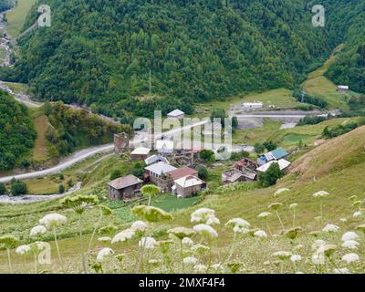 Panoramic view of Iprari mountain village, Svaneti, Georgia. Stock Photo