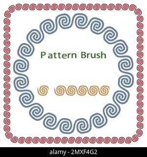 Set of greece frames and pattern brush. Antique collection border. Greek ornament. Grecian ancient style. Roman design. Mediterranean decor. Round and Stock Vector