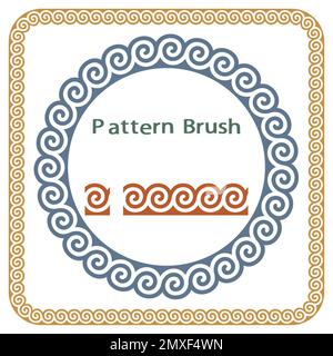 Set of traditional Greek pattern brush and frames. Elements of round and square frames. Vector illustration Stock Vector