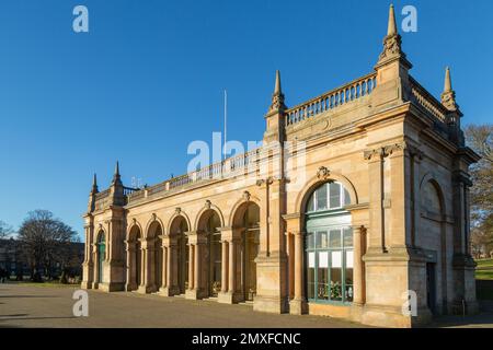 Baxter Park Pavilion, historic glass fronted Italianate Pavilion, Dundee, Scotland Stock Photo