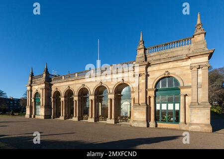 Baxter Park Pavilion, historic glass fronted Italianate Pavilion, Dundee, Scotland Stock Photo