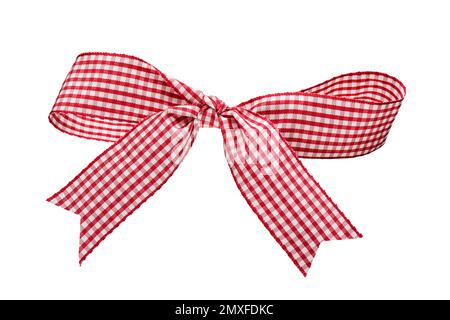 Plaid fabric ribbon with bow on transparent background, PNG image. Stock Photo