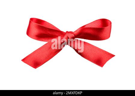 Red ribbon with bow on transparent background, PNG image. Stock Photo