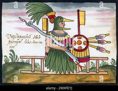 Huitzilopochtli. Illustration of the Aztec god, Huitzilopochtli, from the Tovar Codex, c. 1546-1626 Stock Photo