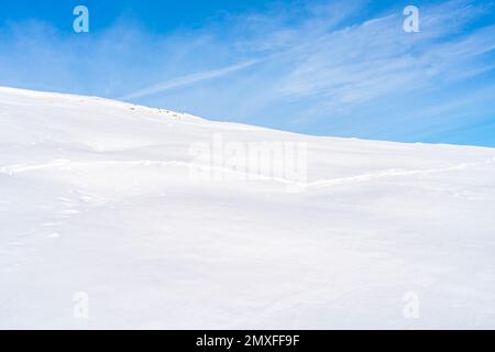 Wintry landscape on Hahnenkamm mountain in Austrian Alps in Kitzbuhel. Winter in Austria Stock Photo