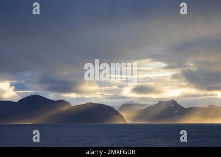 Sørkappland / Sørkapp Land / Sorkapp Land, south of Hornsund at the southern part of Spitsbergen / Svalbard at sunset Stock Photo