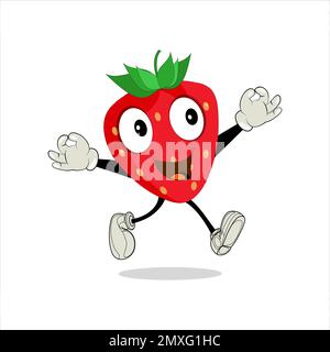 Strawberry Fruit Cartoon Mascot Character. Strawberry icon. Cute fruit vector character set isolated on white backround. Stock Vector
