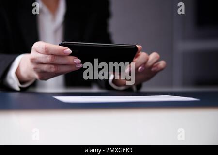 Remote Check Deposit Using Mobile Photo Scanning Stock Photo