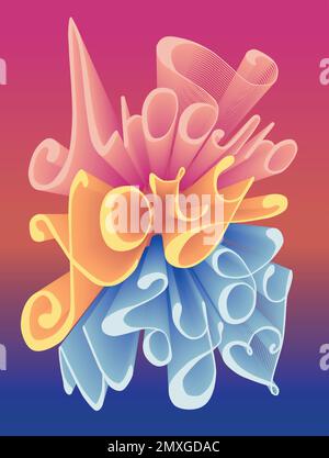 I love, I want and I will, inscription in Russian. Love 3d text effect. Valentine card template. Volumetric lettering. Stock Vector