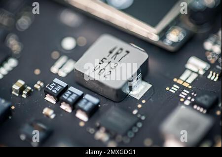 Computer board hardware motherboard microelectronics Server CPU chip semiconductor circuit core technology background or texture with processors conce Stock Photo